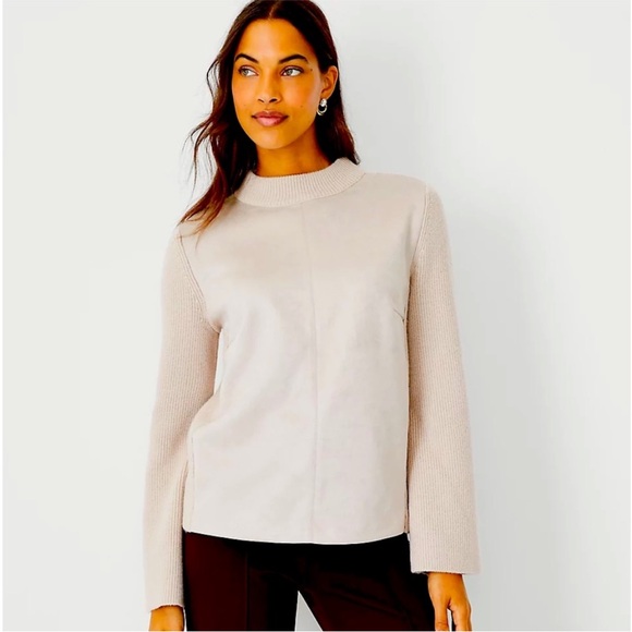 NWT Ann Taylor Faux Suede Mixed Media Sweater - Picture 1 of 12